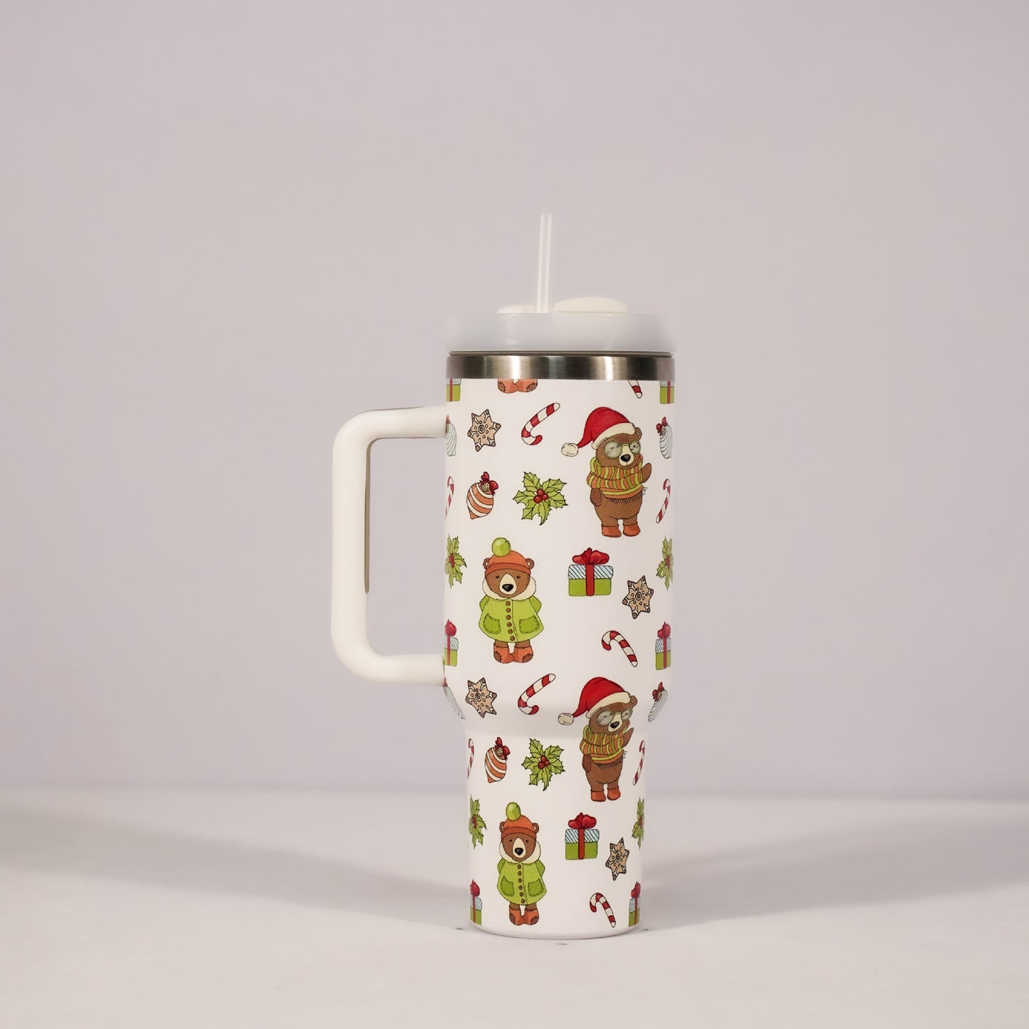 New Christmas Pattern Mug With Handle Lid Straw Drinkware Stainless Steel Vacuum Tumbler Large Capacity Car Travel Coffee Cup