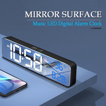 Music LED Digital Alarm Clock Temperature Date Display Desktop Mirror Clocks Home Table Decoration Electronic Clock