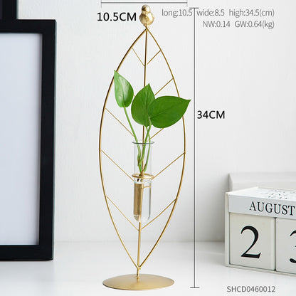 Nordic Home Golden Wrought Iron Ornaments, Test Tube Vases, Small Decorative Ornaments On Office Desks