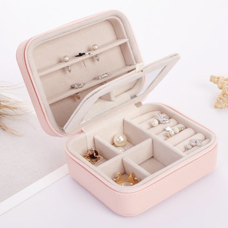 Women's Mini Earrings Rings Jewelry Box Useful Makeup Organizer With Zipper Travel Portable Jewelry Box