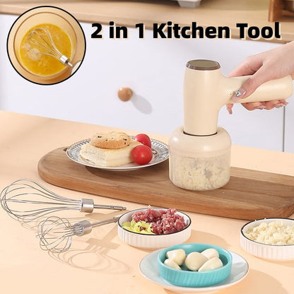 2 In 1 Electric Garlic Chopper USB Rechargeable Vegetable Chili Meat Ginger Masher Handheld Multipurpose Kitchen Gadgets