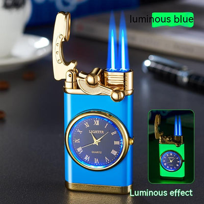 New Lighter With Electric Watch Rocker Arm Automatic Ignition Straight Blue Flame Lighter Creative Real Dial Inflatable Windproof Lighter Men's Watch Gift