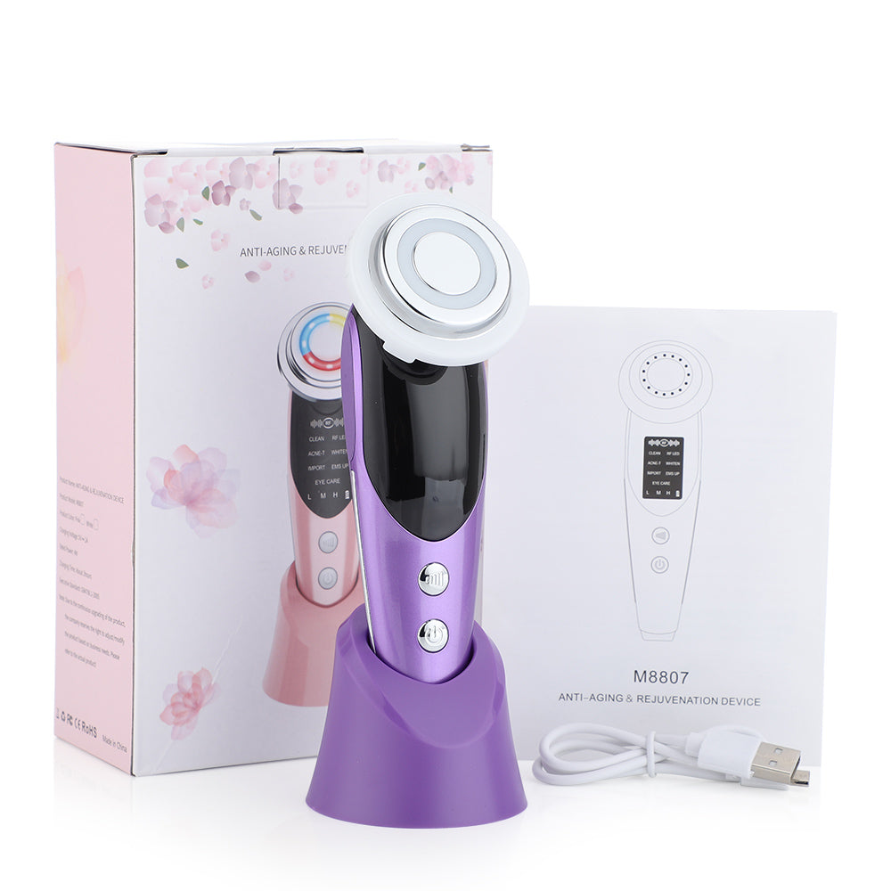 7-in-1 Facial Massager EMS Micro-current Color Light Vibration LED Beauty Purifying Introducer Skin Care Beauty Device