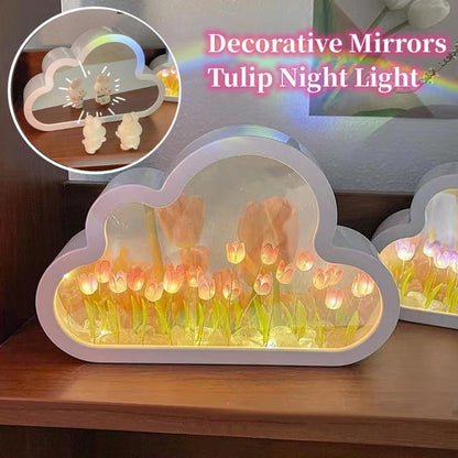 Tulip Night Lamp DIY Material Cloud Tulips Night Lamp Decorative Mirrors Photo Frame LED Table Lights Korean Creative Desk Bedroom Handmade Birthday Gifts