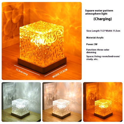 LED Water Ripple Ambient Night Light USB Rotating Projection Crystal Table Lamp RGB Dimmable Home Decoration 16 Color Gifts