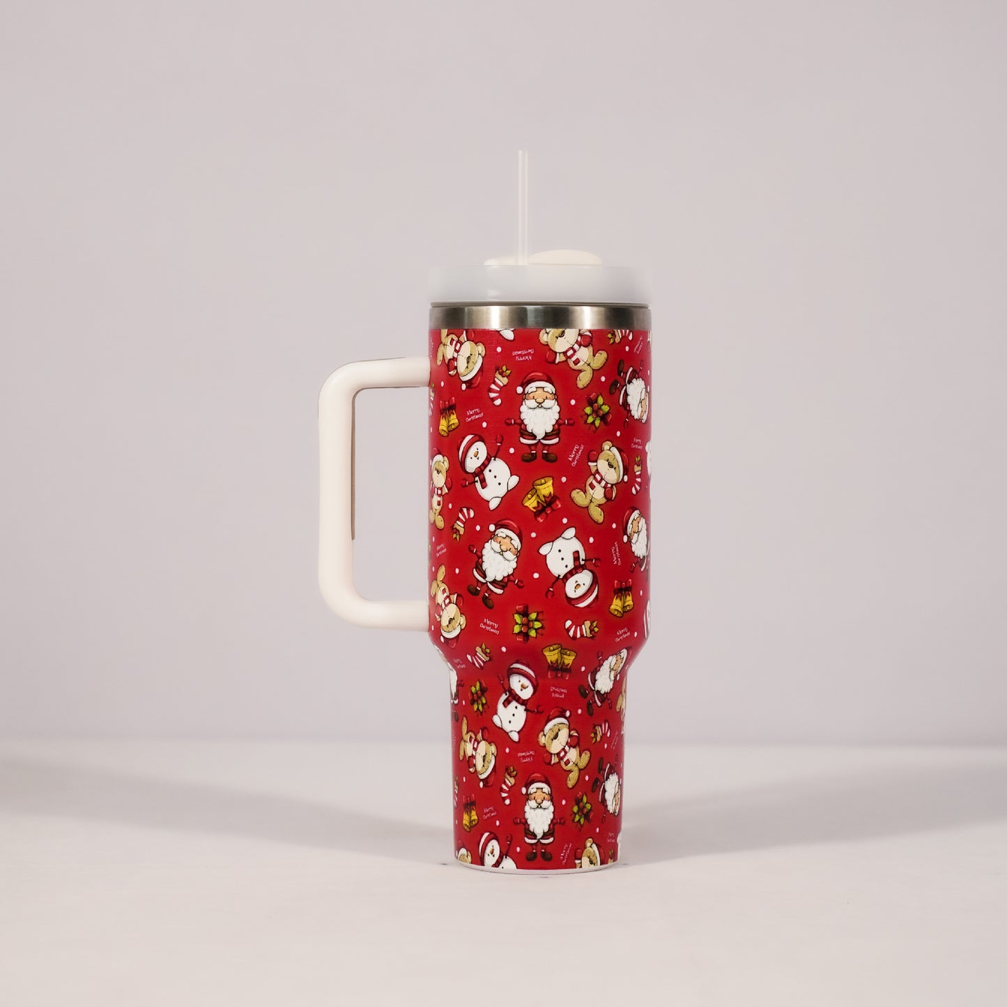 New Christmas Pattern Mug With Handle Lid Straw Drinkware Stainless Steel Vacuum Tumbler Large Capacity Car Travel Coffee Cup