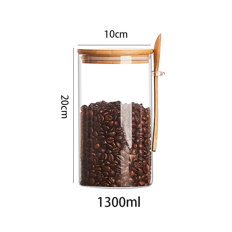 Wood Spoon Glass Storage Tank Set Food Storage