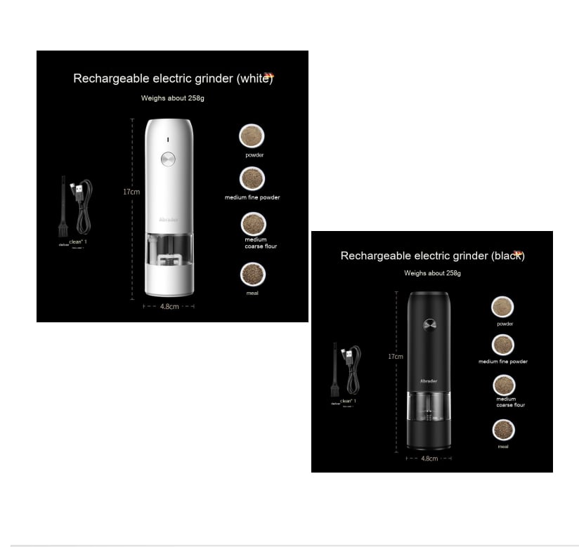 Rechargeable Electric Pepper And Salt Grinder Set One-Handed No Battery Needed Automatic Grinder With Adjustable Coarseness LED Light Refillable